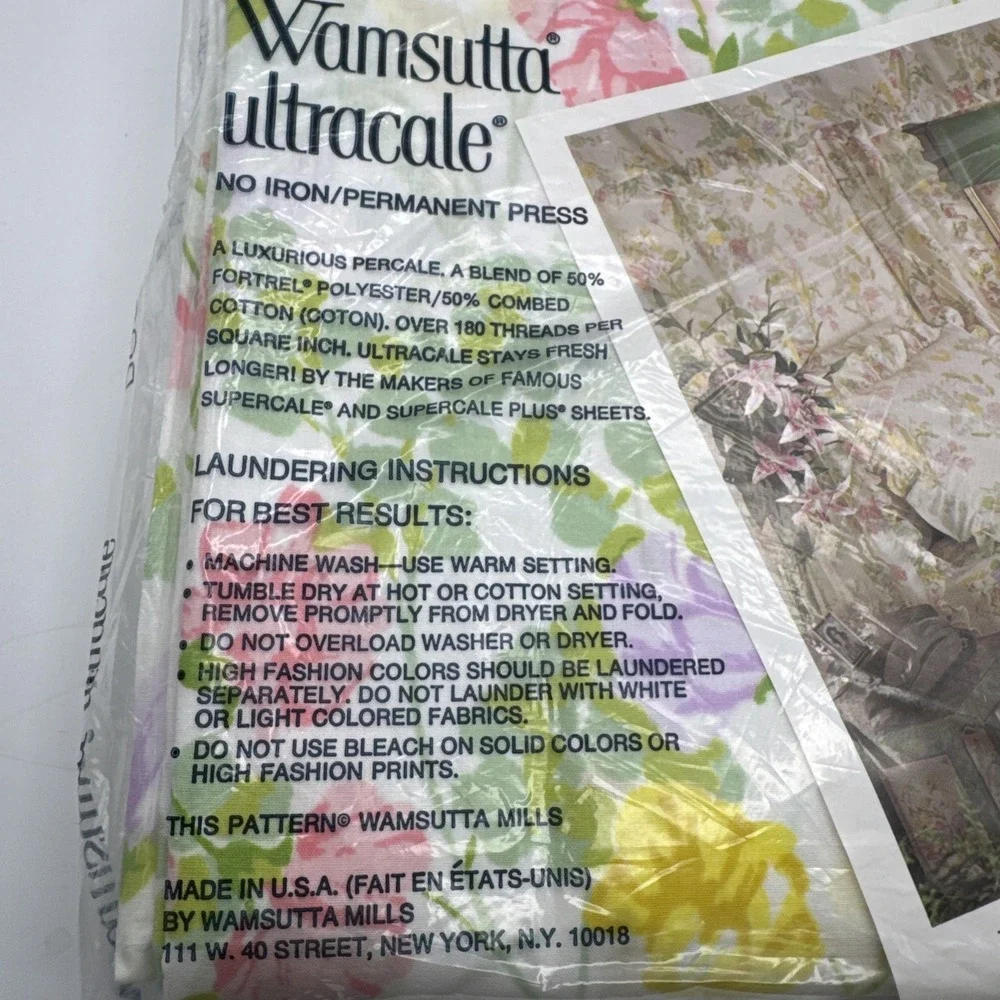 Wamsutta FULL‎ Size Flat Bed Sheet Sweet Pea Pattern Percale Double Vintage 70s